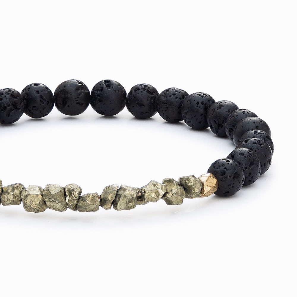 @16cm Natural Pyrite & Natural Volcanic Basalt 6mm Stretchy Band - Picture 3 of 5